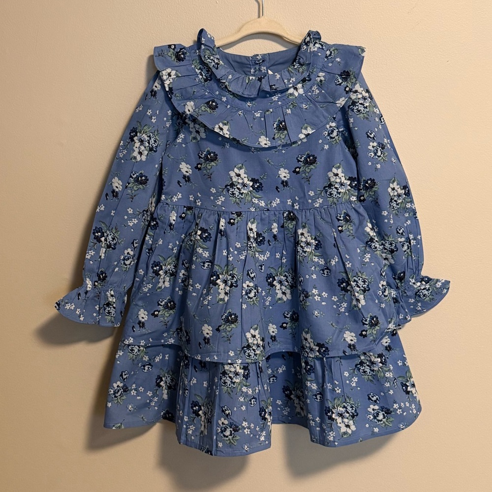 Janie and Jack Dusty Blue Floral Ruffle Dress